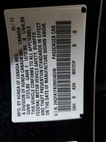 2HGFA1F82BH540346 - 2011 HONDA CIVIC EX BLACK photo 12