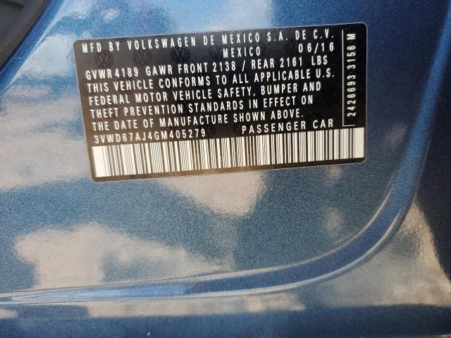3VWD67AJ4GM405279 - 2016 VOLKSWAGEN JETTA SE BLUE photo 12