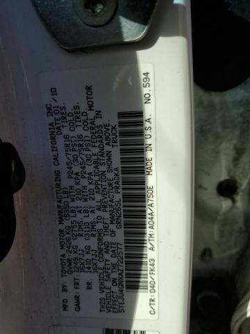 5TEJU4GNXAZ722577 - 2010 TOYOTA TACOMA DOUBLE CAB PRERUNNER WHITE photo 13