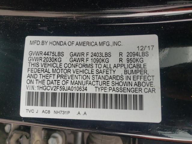 1HGCV2F59JA010634 - 2018 HONDA ACCORD EXL 黑色 照片 12