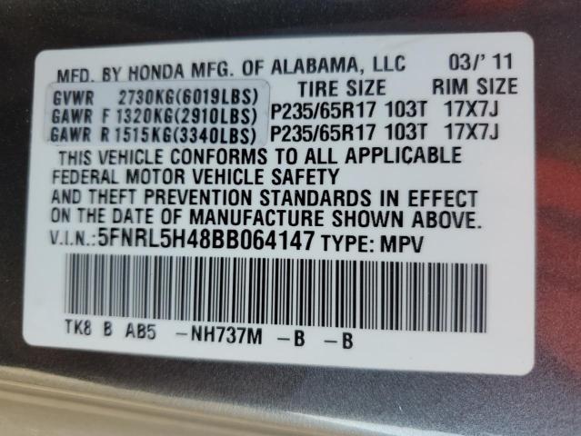 5FNRL5H48BB064147 - 2011 HONDA ODYSSEY EX GRAY photo 14