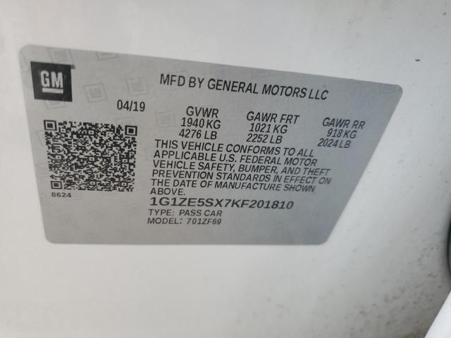 1G1ZE5SX7KF201810 - 2019 CHEVROLET MALIBU PREMIER Ağ foto 13