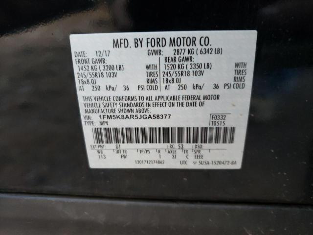 1FM5K8AR5JGA58377 - 2018 FORD EXPLORER POLICE INTERCEPTOR BLACK photo 10