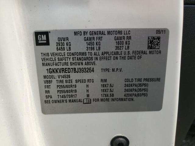 1GKKVRED7BJ393264 - 2011 GMC ACADIA SLT-1 白色 照片 13