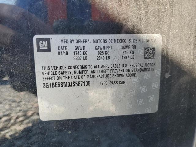 3G1BE6SM0JS587106 - 2018 CHEVROLET CRUZE LT შავი ფოტო 12