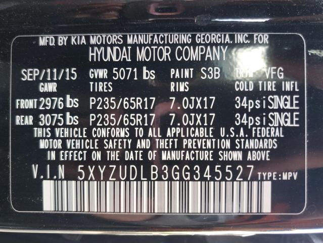 5XYZUDLB3GG345527 - 2016 HYUNDAI SANTA FE S BLACK photo 13