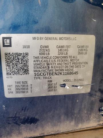 1GCGTBEN2K1168645 - 2019 CHEVROLET COLORADO BLUE photo 12