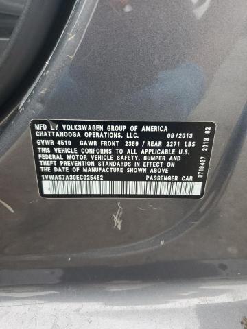 1VWAS7A30EC025452 - 2014 VOLKSWAGEN PASSAT S GRAY photo 13