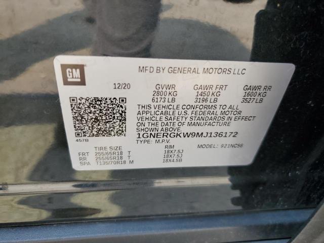 1GNERGKW9MJ136172 - 2021 CHEVROLET TRAVERSE LT 黑色 照片 13