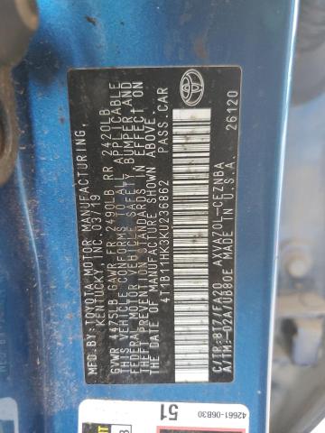 4T1B11HK3KU236862 - 2019 TOYOTA CAMRY L ლურჯი ფოტო 12