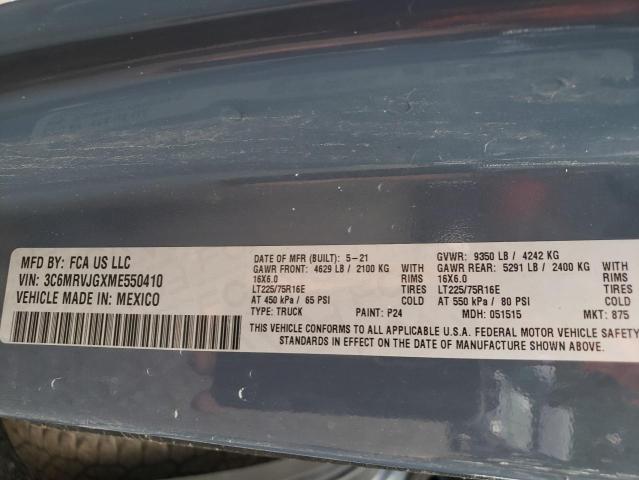 3C6MRVJGXME550410 - 2021 RAM PROMASTER 3500 HIGH Синій фото 13