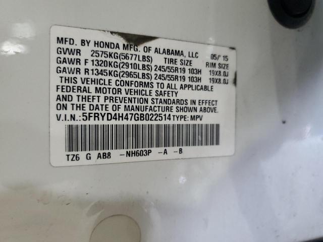 5FRYD4H47GB022514 - 2016 ACURA MDX TECHNOLOGY WHITE photo 13