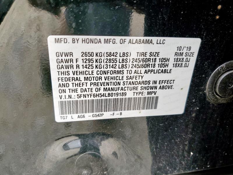 5FNYF6H54LB019189 - 2020 HONDA PILOT EXL GREEN photo 13