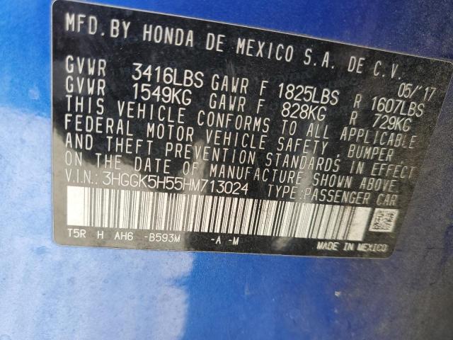 3HGGK5H55HM713024 - 2017 HONDA FIT LX 蓝色 照片 12