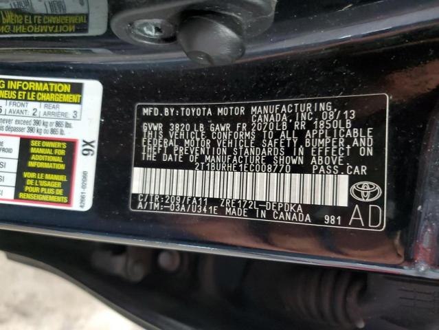 2T1BURHE1EC008770 - 2014 TOYOTA COROLLA L 黑色 照片 12