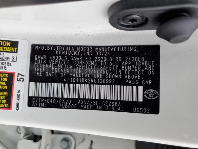 4T1G11BK2RU126992 - 2024 TOYOTA CAMRY SE NIGHT SHADE WHITE photo 13