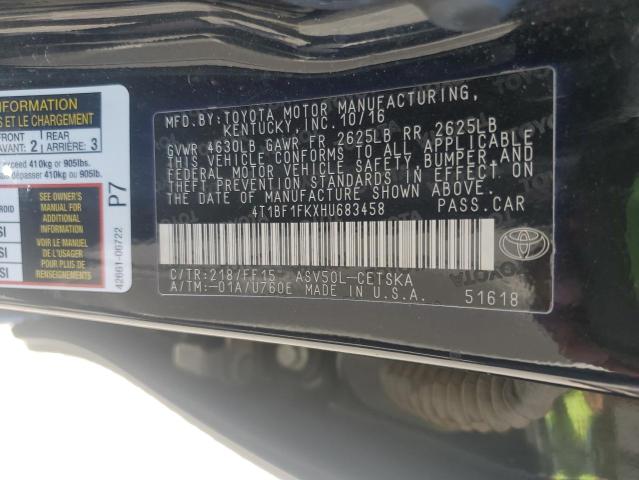 4T1BF1FKXHU683458 - 2017 TOYOTA CAMRY LE BLACK photo 12