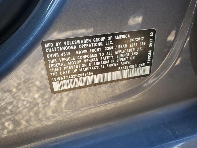 1VWAT7A32HC068594 - 2017 VOLKSWAGEN PASSAT S ნაცრისფერი ფოტო 12