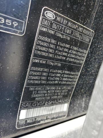 SALGV5FE5HA348245 - 2017 LAND ROVER RANGE ROVE AUTOBIOGRAPHY BLACK photo 13