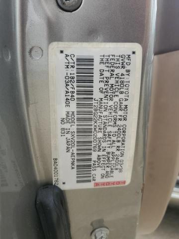 JT2BG22KXW0200769 - 1998 TOYOTA CAMRY CE TAN photo 12