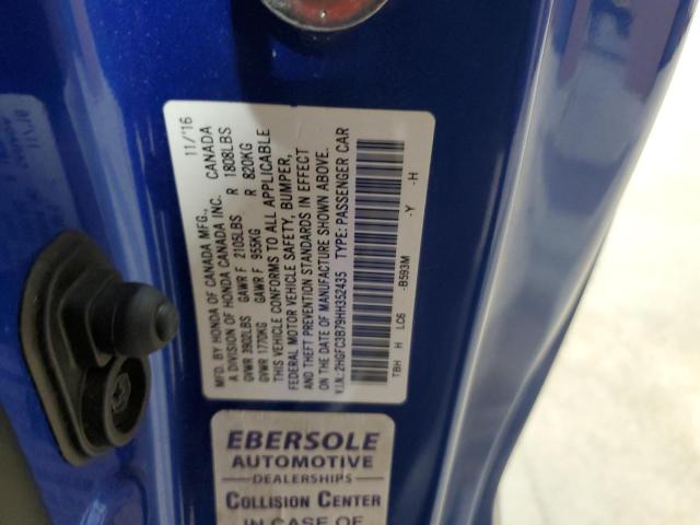 2HGFC3B79HH352435 - 2017 HONDA CIVIC EXL ლურჯი ფოტო 12