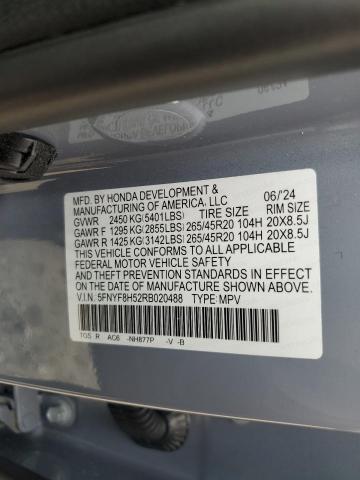 5FNYF8H52RB020488 - 2024 HONDA PASSPORT EXL BLUE photo 14