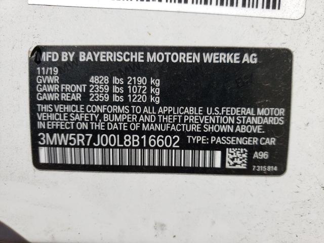 3MW5R7J00L8B16602 - 2020 BMW 330XI WHITE photo 13