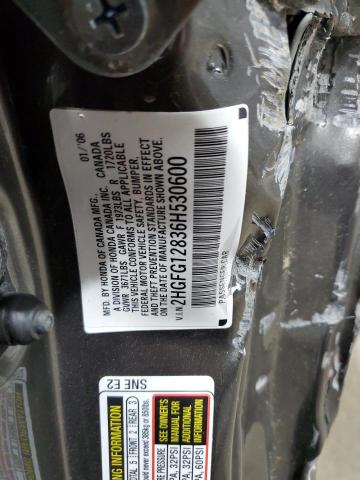 2HGFG12836H530600 - 2006 HONDA CIVIC EX SILVER photo 12