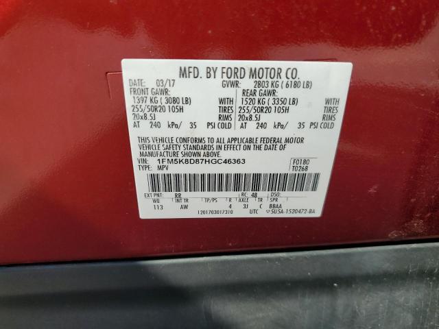 1FM5K8D87HGC46363 - 2017 FORD EXPLORER XLT Qırmızı foto 14