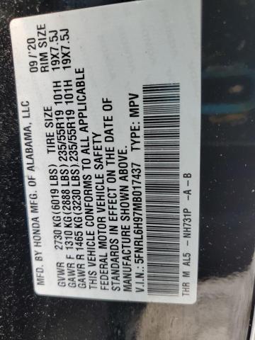 5FNRL6H97MB017437 - 2021 HONDA ODYSSEY ELITE შავი ფოტო 13