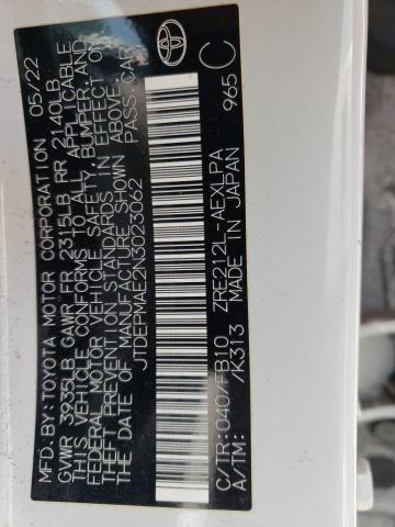 JTDEPMAE2N3023062 - 2022 TOYOTA COROLLA LE WHITE photo 12