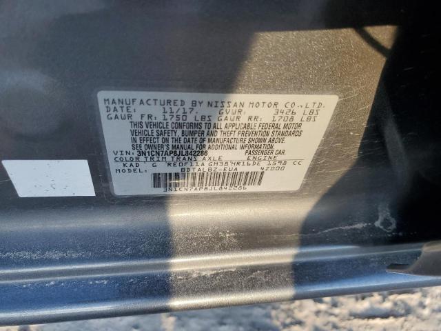 3N1CN7AP8JL842286 - 2018 NISSAN VERSA S GRAY photo 12