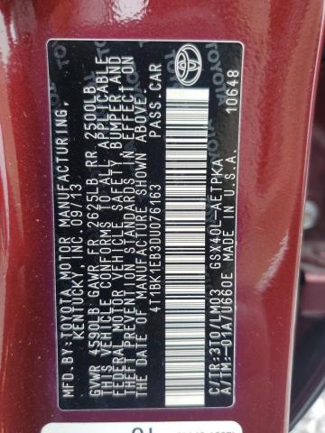 4T1BK1EB3DU076163 - 2013 TOYOTA AVALON BASE Բորդո լուսանկար 13