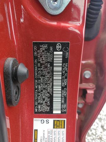 JTDEPMAE5MJ137194 - 2021 TOYOTA COROLLA LE წითელი ფოტო 12