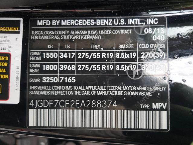 4JGDF7CE2EA288374 - 2014 MERCEDES-BENZ GL 450 4MATIC BLACK photo 13