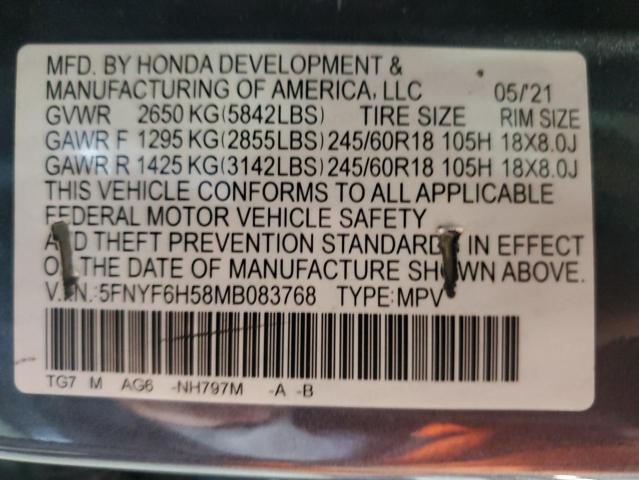 5FNYF6H58MB083768 - 2021 HONDA PILOT EXL 灰色 照片 13