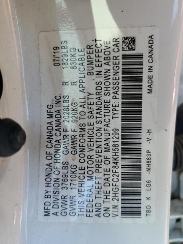 2HGFC2F84KH581299 - 2019 HONDA CIVIC SPORT Beyaz fotoğraf 12