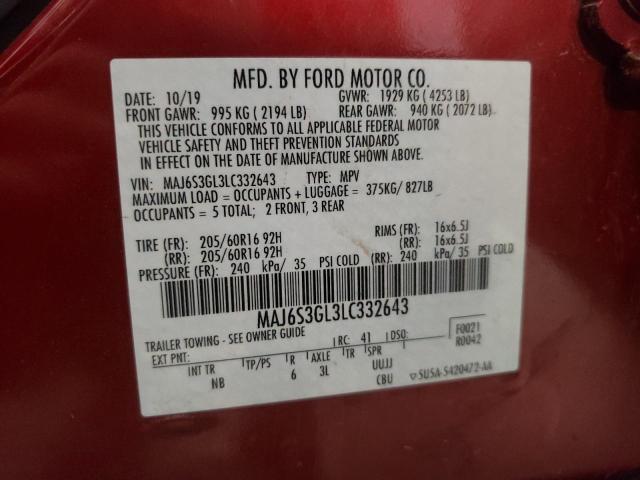 MAJ6S3GL3LC332643 - 2020 FORD ECOSPORT SE RED photo 13