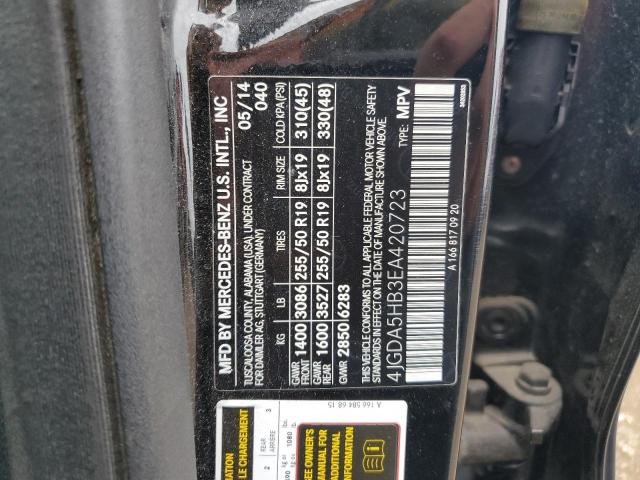 4JGDA5HB3EA420723 - 2014 MERCEDES-BENZ ML 350 4MATIC BLACK photo 12