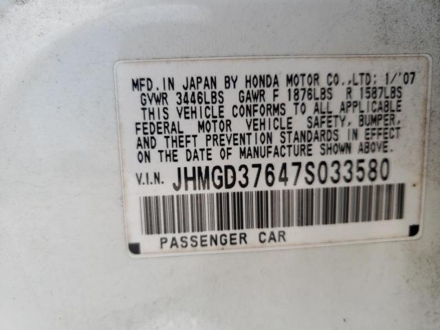 JHMGD37647S033580 - 2007 HONDA FIT S WHITE photo 12