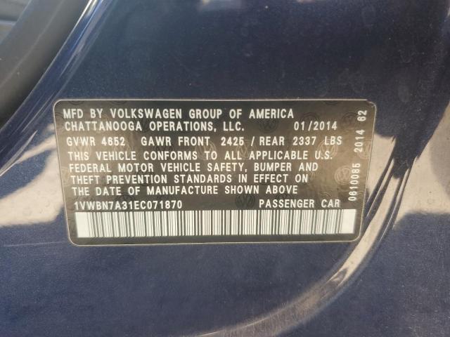 1VWBN7A31EC071870 - 2014 VOLKSWAGEN PASSAT SE BLUE photo 12
