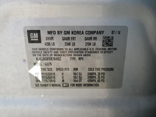 KL4CJBSB1EB784652 - 2014 BUICK ENCORE CONVENIENCE 银色 照片 13
