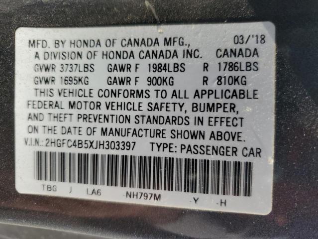 2HGFC4B5XJH303397 - 2018 HONDA CIVIC LX Boz foto 13