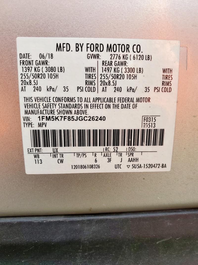 1FM5K7F85JGC26240 - 2018 FORD EXPLORER LIMITED Silber Foto 13