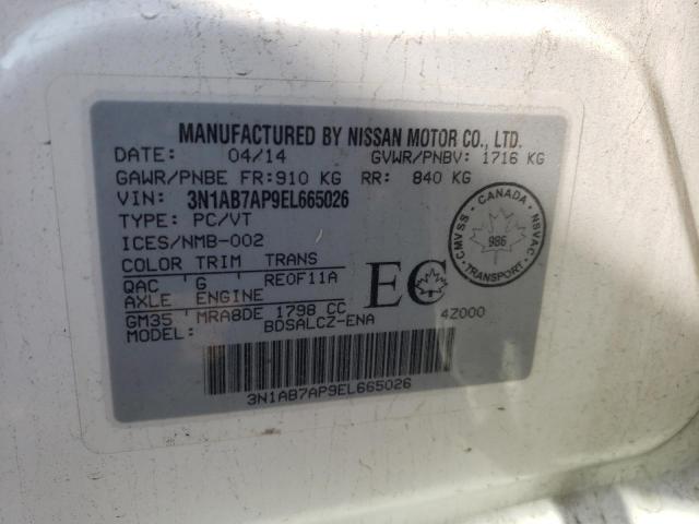 3N1AB7AP9EL665026 - 2014 NISSAN SENTRA S WHITE photo 13