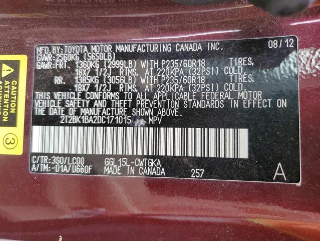 2T2BK1BA2DC171015 - 2013 LEXUS RX 350 BASE Մանուշակագույն լուսանկար 13