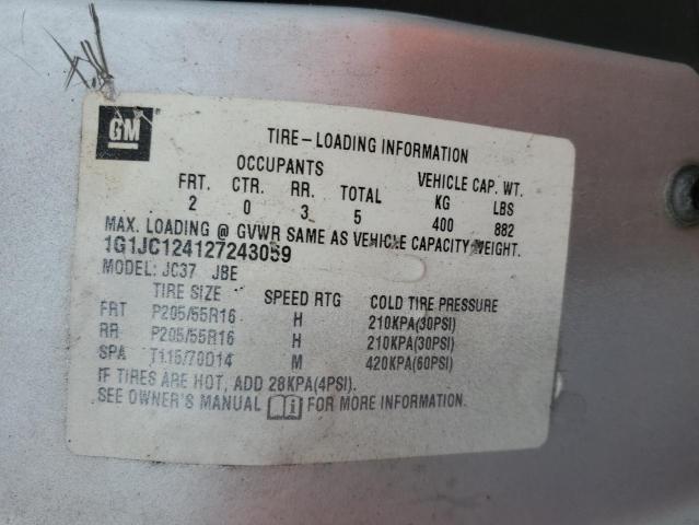 1G1JC124127243059 - 2002 CHEVROLET CAVALIER SILVER photo 12