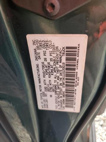 5TBRT34111S133019 - 2001 TOYOTA TUNDRA ACCESS CAB მწვანე ფოტო 12