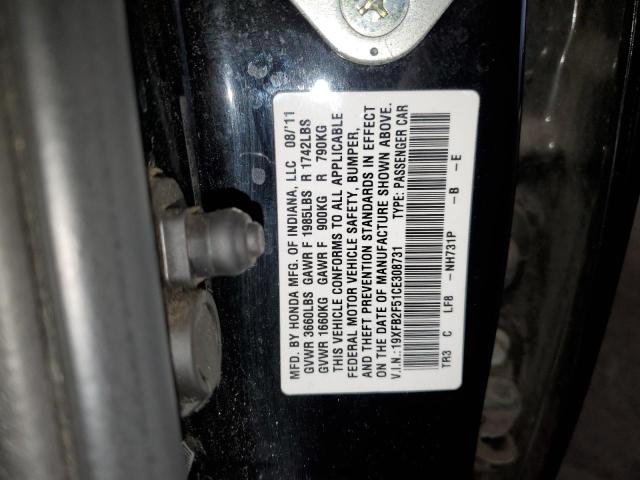 19XFB2F51CE308731 - 2012 HONDA CIVIC LX BLACK photo 12