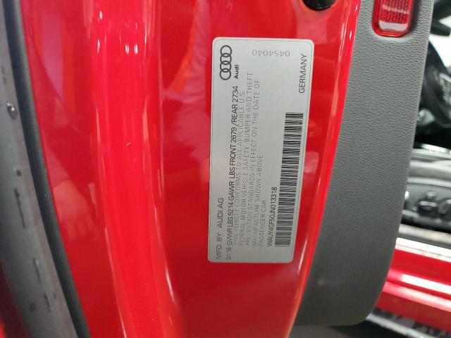 WAUY4GF50JN013318 - 2018 AUDI S5 PREMIUM PLUS 红色 照片 10